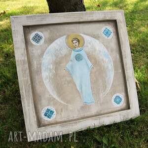 anioł pi, obraz ręcznie malowany na drewnie prezent