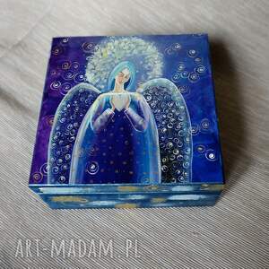 handmade pudełka anioł z serduszkiem. Niebieski. Szkatułka