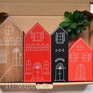 dekoracje 4 domki ręcznie malowane z drewna kamieniczki miasteczko