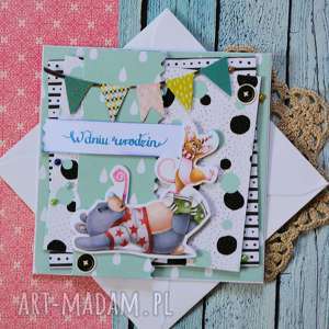 handmade scrapbooking kartki kartka z wesołymi zwierzątkami w dniu urodzin