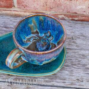 filiżanka z żółwiem - opal leśne jeziorko rękodzieło ok 300 ml, ceramika