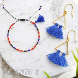 kolczyki boho - navy blue and gold