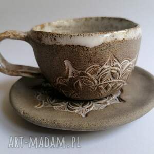 evaart komplet biała mandala 2, ceramika rękodzieło filiżanka do kawy, pomysł
