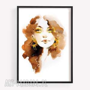 dziewczyna słonecznik, grafika w rozmiarze 36x51 cm ilustracja modowa wydruk