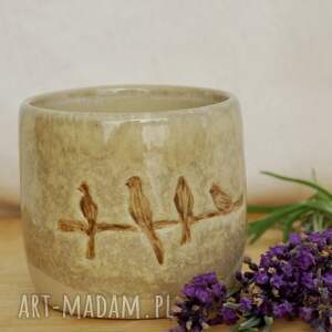 Czarka ceramiczna z ptaszkami - ręcznie robiona