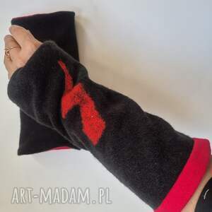 mitenki w kolorze czarnym filcowane wełna merynosów - na podszewce, ciepłe