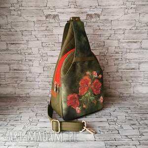 handmade plecak dwukomorowy ekoskóra handmade na jedno ramię - maki