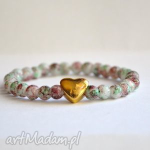 handmade bracelet by sis: złote serce w mozaikowych koralach
