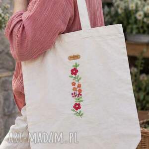 Bawełniana torba na zakupy z ręcznym haftem handmade