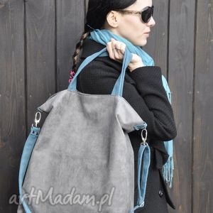 handmade na ramię torba hobo XXL - szarość, szmaragd