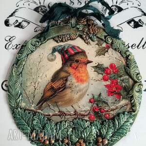 Medalion vintage z sikorką - dekoracja shabby chic