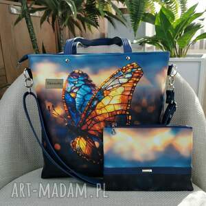 Prezent Torebka damska shopperka z kosmetyczką - motyl