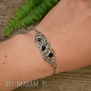 bransoletka z onyksami onyks wire wrapping stal chirurgiczna, regulowana