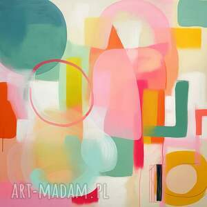dom pastelowa abstrakcja - kolorowy obraz abstrakcyjny - wydruk na płótnie 80x80 cm