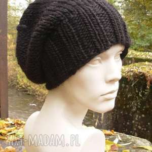 100 wool unisex klasyk czarna zimowa czapa, dziergana, klasyczna wełniana