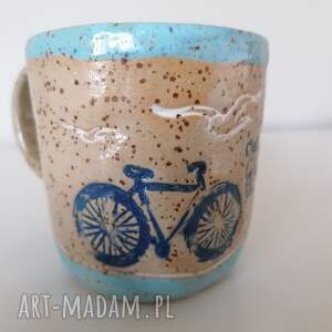 kubek rowerem nad morze, ceramika rękodzieło gliny, dekoracja wnętrza