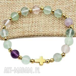 bransoletka różaniec na rękę fluoryt sakwa koraliki kamienie