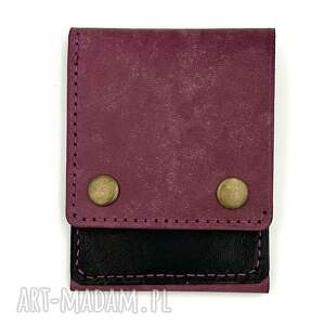 fioletowo - czarny portfel ze skóry ręcznie uszyty na karty i banknoty