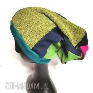 handmade czapki czapka na podszewce, połączenie różnych materiałów, dobra na codzienne