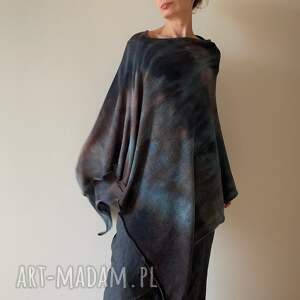 poncho ponczo z wełny merino brown gray, narzutka tunika, oversize, prezent