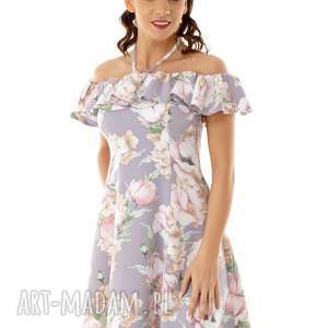 rozkloszowana sukienka w stylu hiszpanki szara kwiaty 018