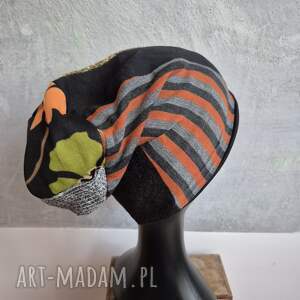 Czapka damska Smerfetka patchworkowa, na podszewce dobra na codzienne