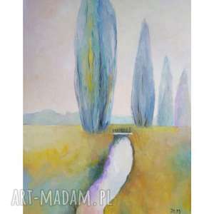 obraz olejny pastelowy pejzaż format 50/40 cm, strumyk, drzewa