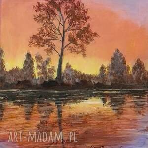 Prezent PEJZAŻ AKRYLOWY RĘCZNIE MALOWANY NA PŁÓTNIE W PASTELOWEJ