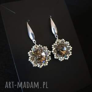 Grafitowe Wiszące Kolczyki Black Diamond z Kryształkami i Koralikami