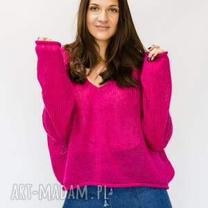 hand-made swetry moherowy sweter oversize fuksja