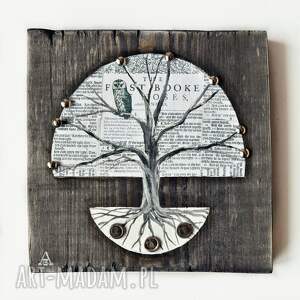 drzewo mądrości /2/, obraz malowany na starej desce collage, obrazy deskach