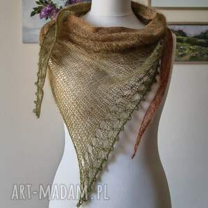 RĘCZNIE NA DRUTACH - Jesień piórkowa, milutka chusta z jedwabiu