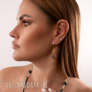 Kolczyki z labradorytem Mandala, Srebro 925 w złotym pokryciu