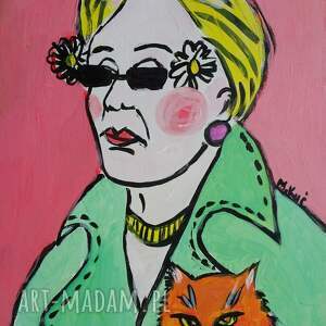 obraz babcia z uroczym rudym kotkiem salonu obrazy na zamówienie