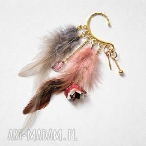 unikatowe kolczyki boho handmade nausznica piora szaleństwo folk - box x1