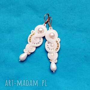 kolczyki sutasz w kolorze ivory i złota ślubne soutache