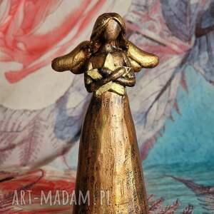 rzeźba z gipsu anioł światła złoty wys 13,4 cm, prezent, prezent ślubny