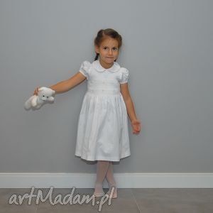 biała dama - sukienka z krótkim rękawem, 3lata, kokarda, kolnierzyk