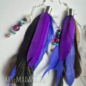 Kolczyki pióra boho kolorowe lekkie wykonane w pojedynczym egzemplarzu