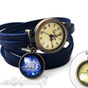 handmade zegarki zegarek z dwustronną zawieszką znak zodiaku i inicjały