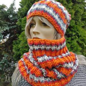 zimowy na drutach, komplet robiony na drutac