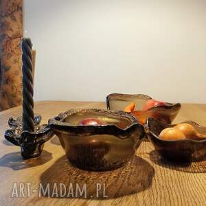 Prezent Komplet 4 szklanych misek brązowych - ręcznie robione