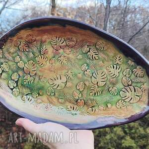 handmade pomysł na prezent pod choinkę patera ceramiczna - monstera (c732)