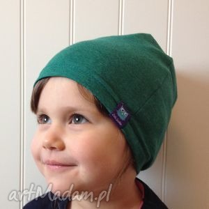 cienka czapka bawełniana, 2 rozmiary, zielona dresówka, dziecko