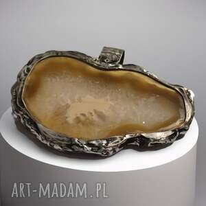 Duży miodowy wisior z agatem, wisiory, naszyjnik