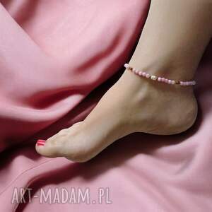 na nogę perły, agat matowy różowy, hematyt, kolorowa biżuteria