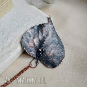 lipa - naszyjnik z liściem pokrytym miedzią wisior na łańcuszku biżuteria