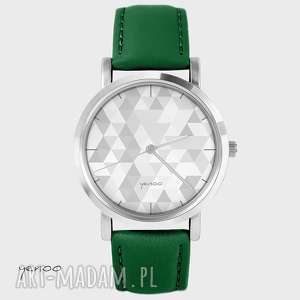 zegarki zegarek - geometric pastel, szary skórzany, zielony bransoletka