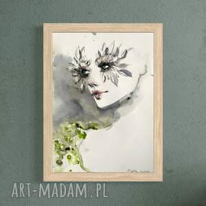 White lashes, akwarela na papierze, portret kobiety, obraz akwarelowy