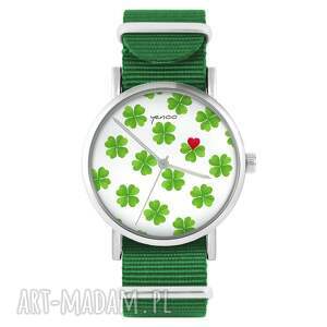 zegarek - lucky heart zielony, nylonowy koniczynka, serce szczęście